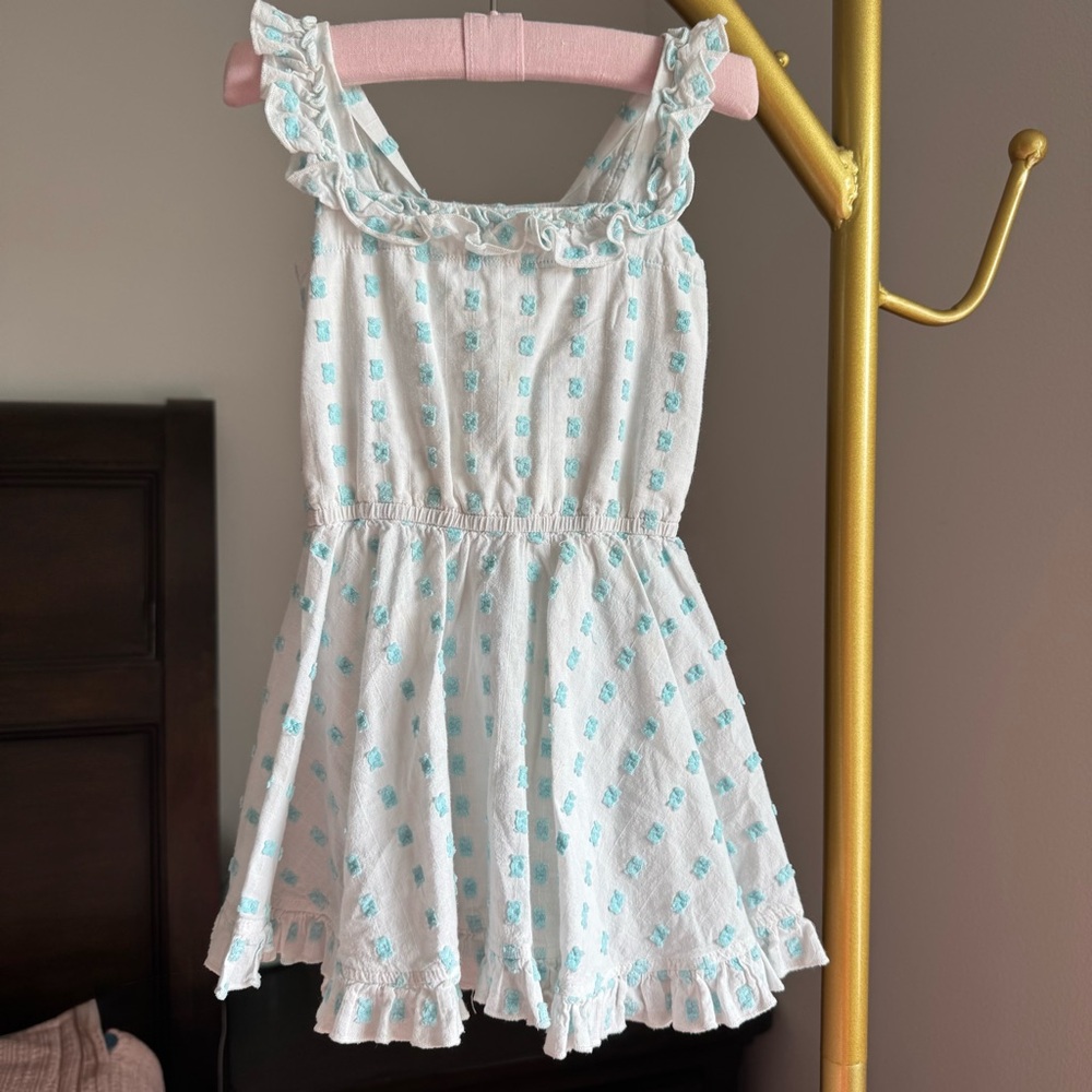 Little Minis 3T Ruffle Dress w/built in Bloomers - White w/Blue Embroidered Dots